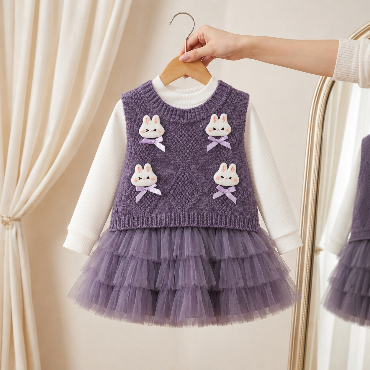Bunny Knit 2-Piece Girls Frock Set