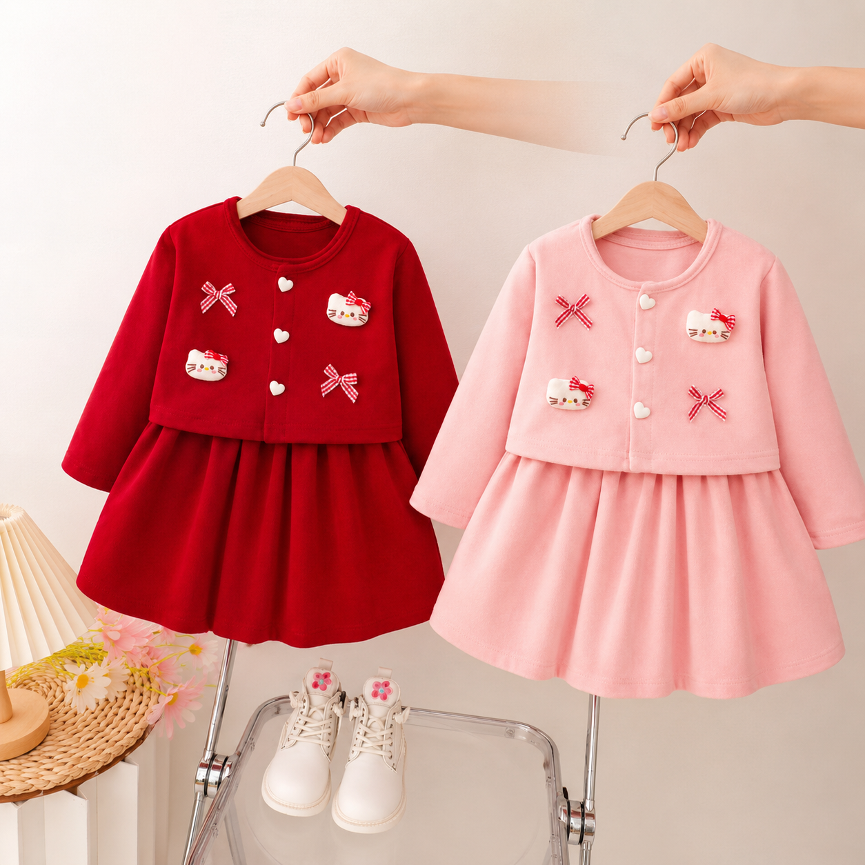 Sweet Bow Girls 2-Piece Frock Set – 2 Colors