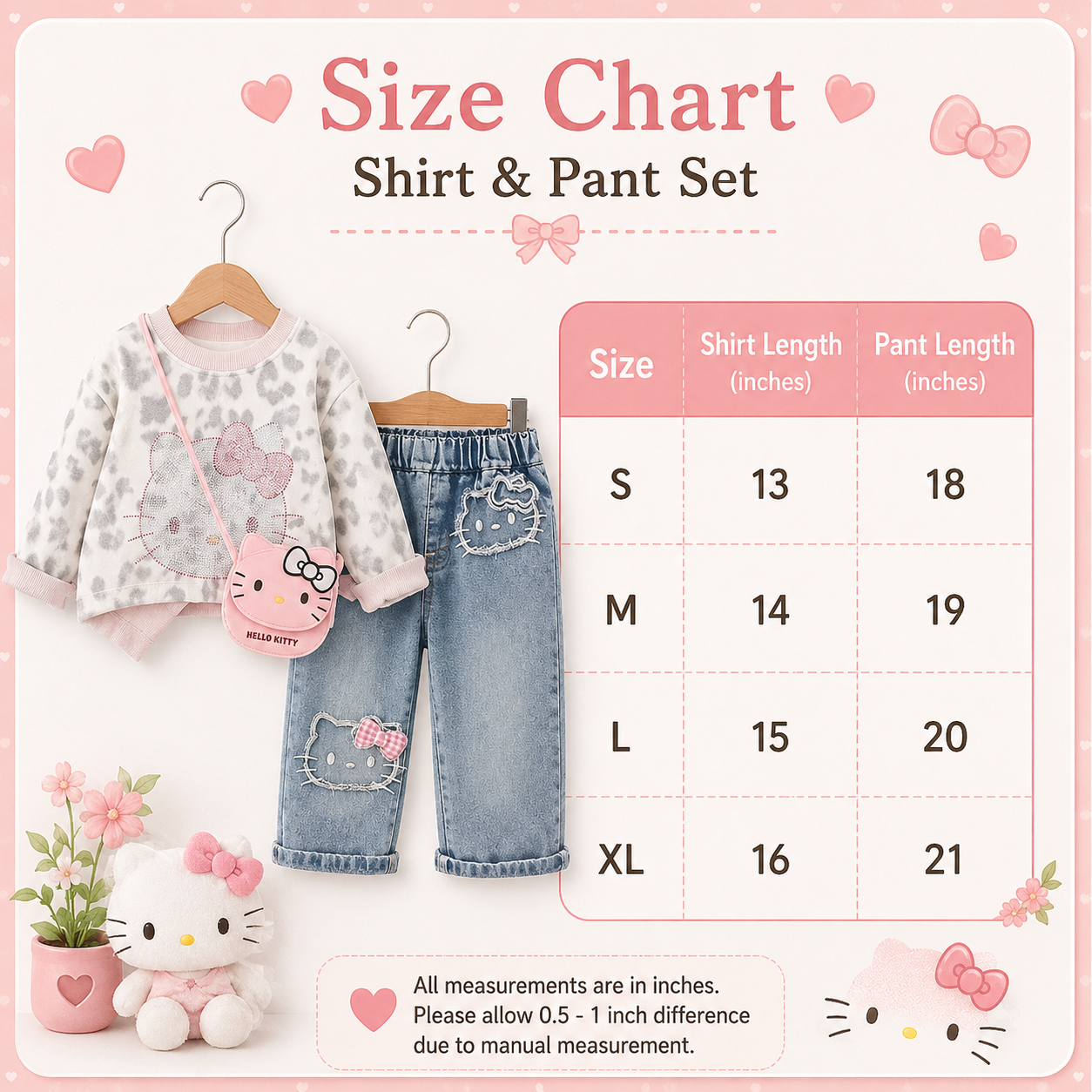 Girls Character Denim 3-Piece Set with Bag – 3 Colors