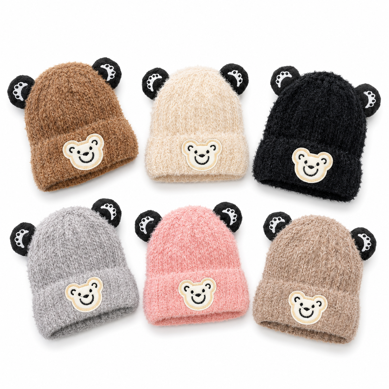 Bear Ear Fuzzy Kids Winter Cap – 6 Colors