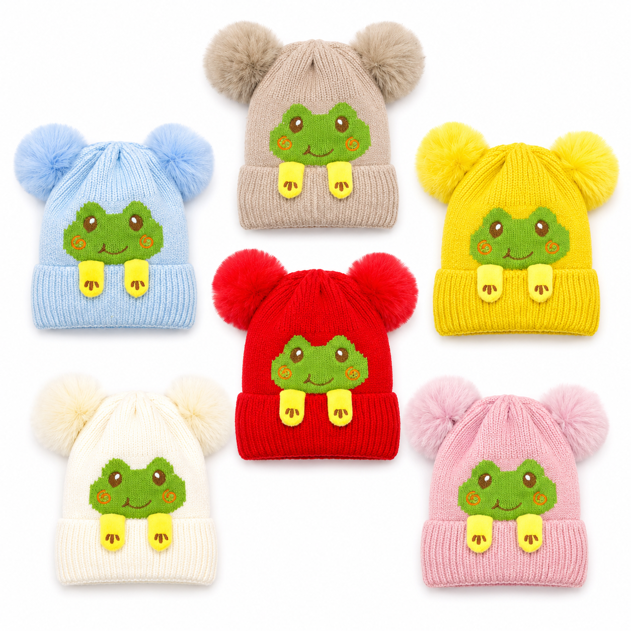 Frog Pom-Pom Kids Winter Cap – 6 Colors