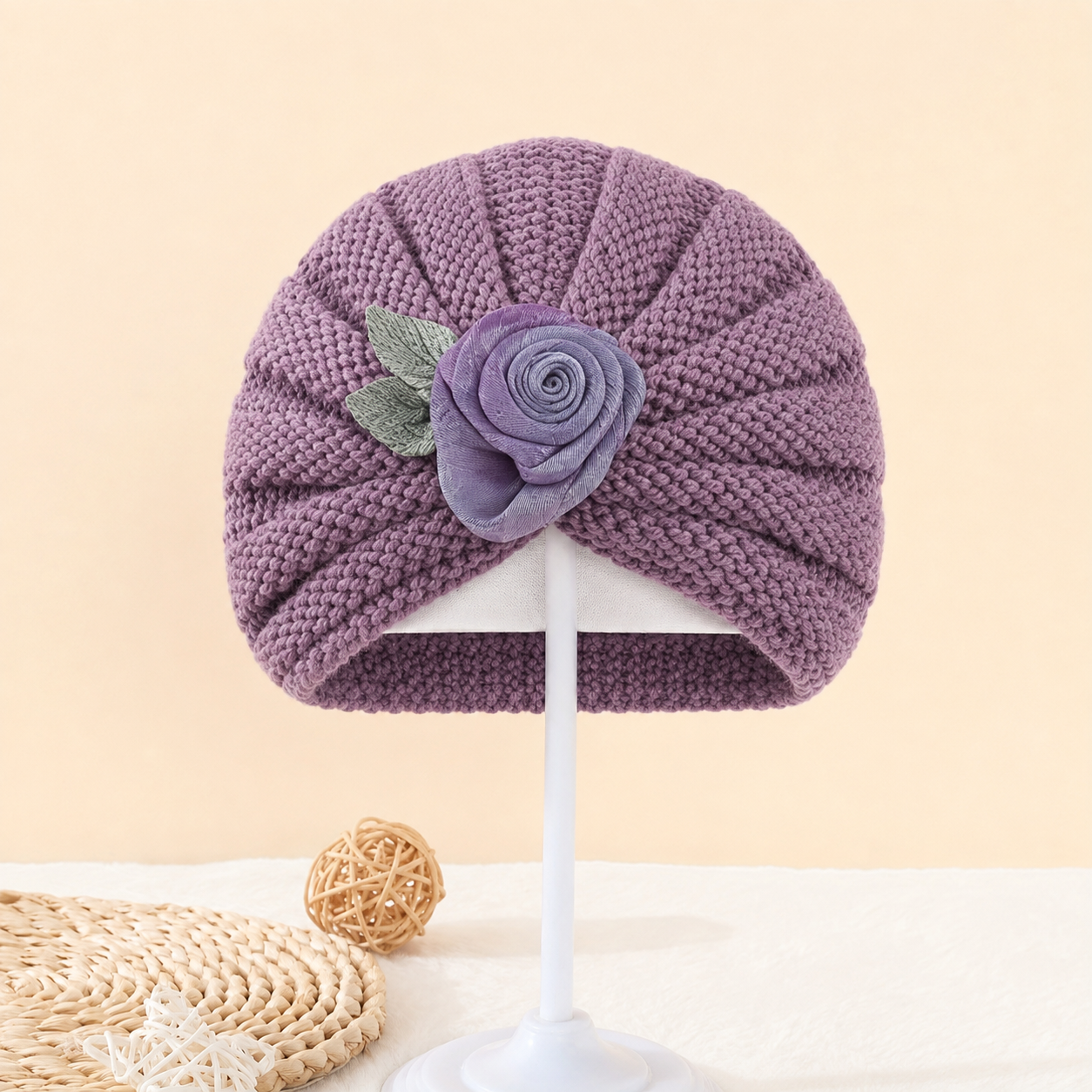 Flower Turban Knitted Baby Cap – 7 Colors