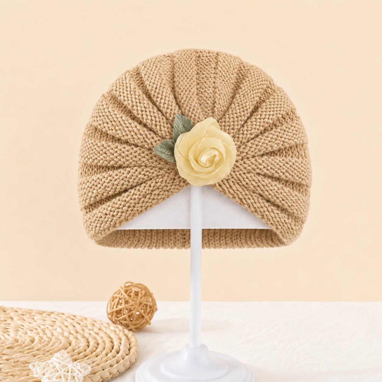 Flower Turban Knitted Baby Cap – 7 Colors