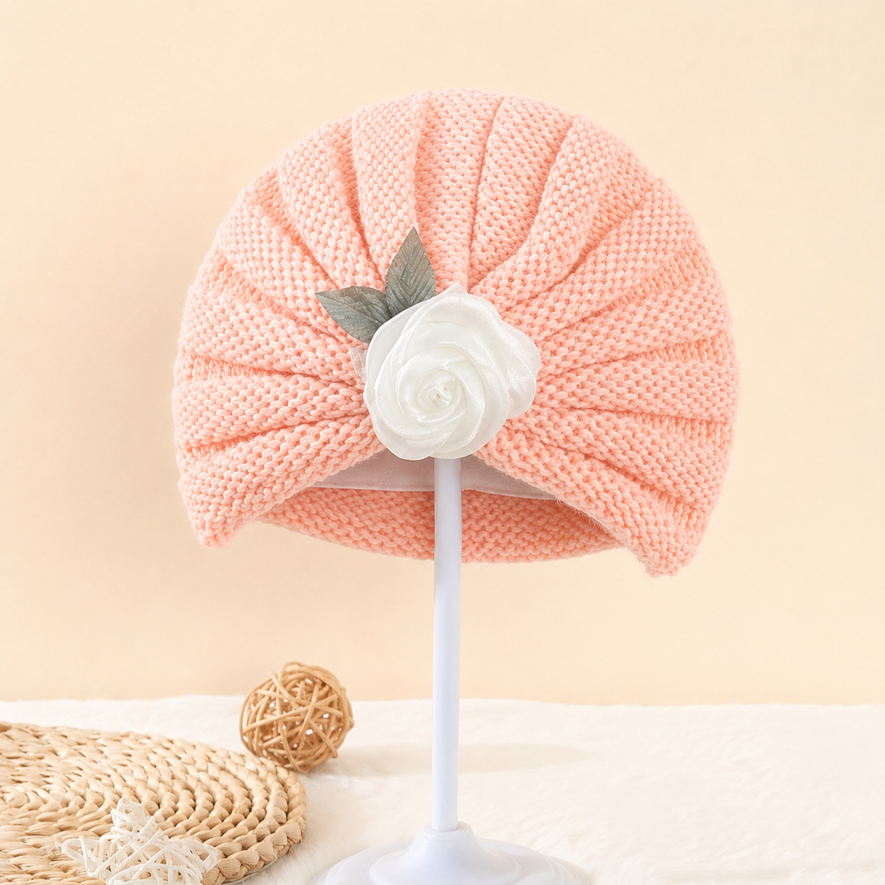 Flower Turban Knitted Baby Cap – 7 Colors