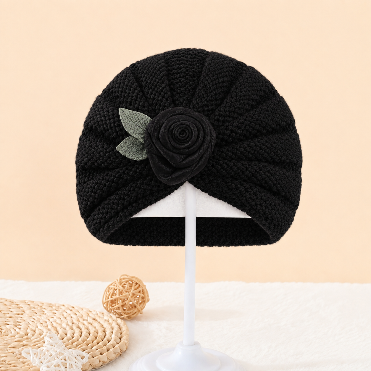 Flower Turban Knitted Baby Cap – 7 Colors