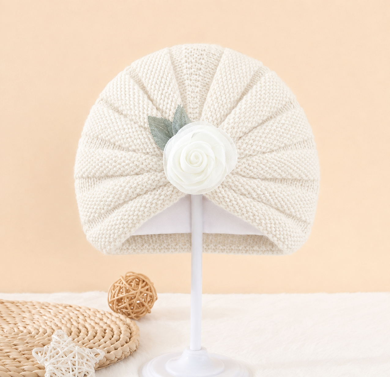 Flower Turban Knitted Baby Cap – 7 Colors