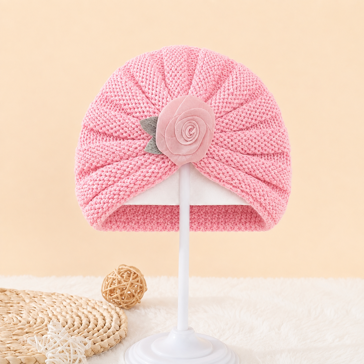 Flower Turban Knitted Baby Cap – 7 Colors