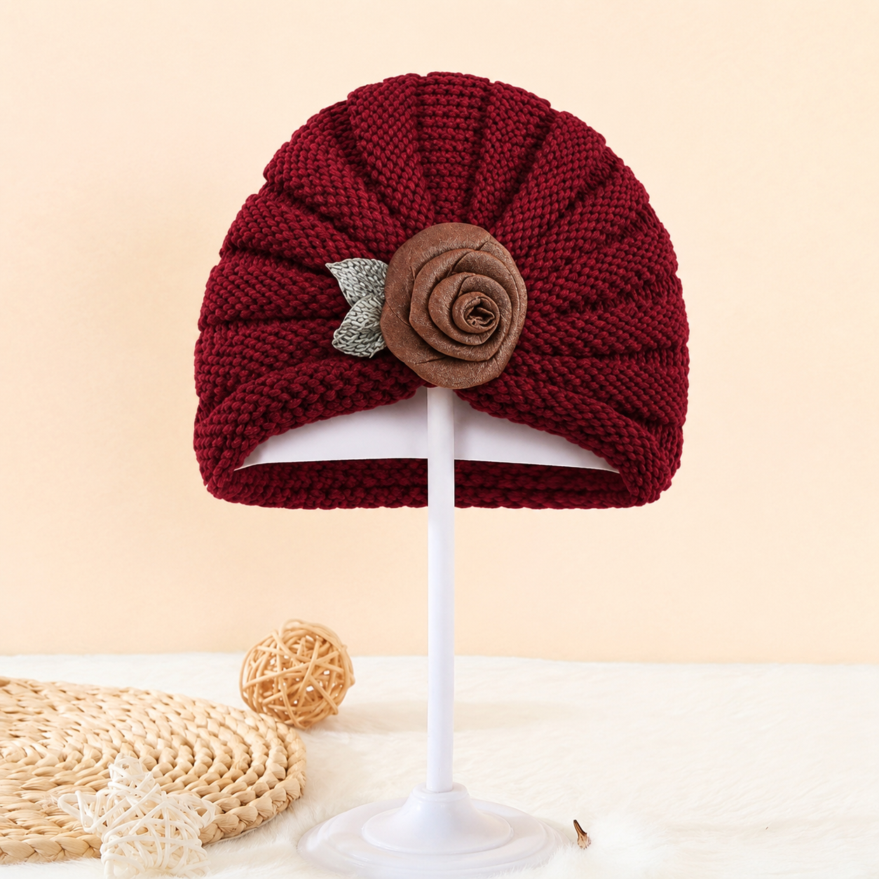 Flower Turban Knitted Baby Cap – 7 Colors