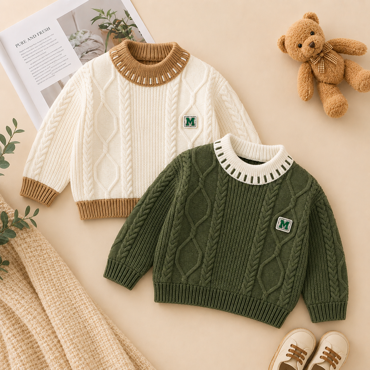 Kids Premium Cable Knit Sweater – 2 Colors