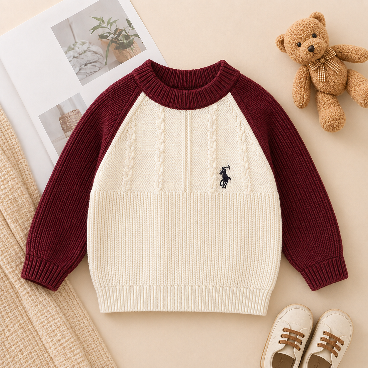 Kids Cable Knit Colorblock Sweater – 2 Colors