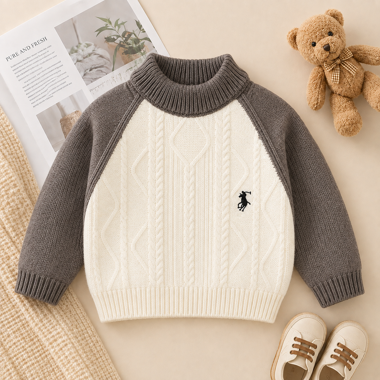 Kids Cable Knit Colorblock Sweater – 2 Colors