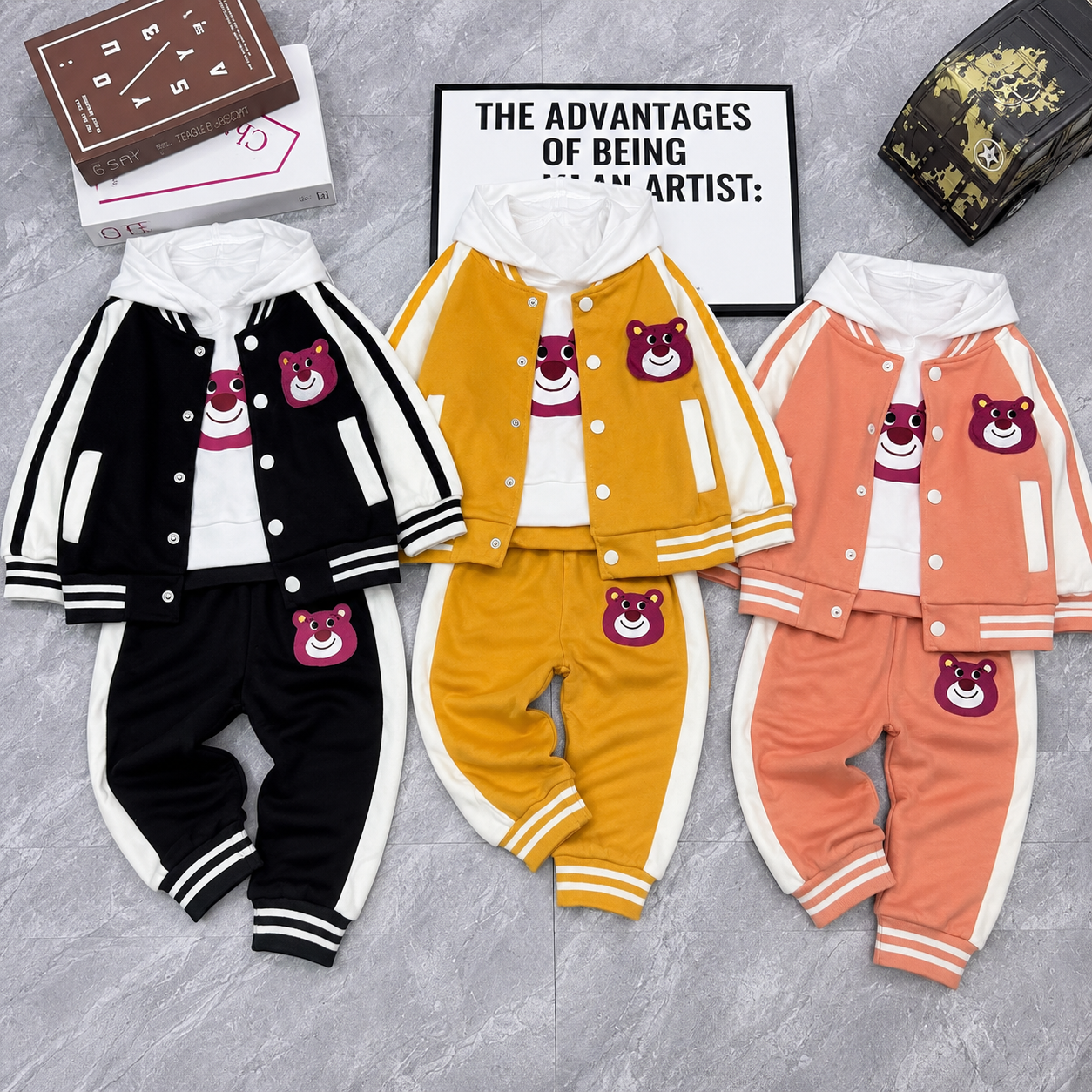 Bear Varsity Hoodie 3-Piece Kids Tracksuit – 3 Colors