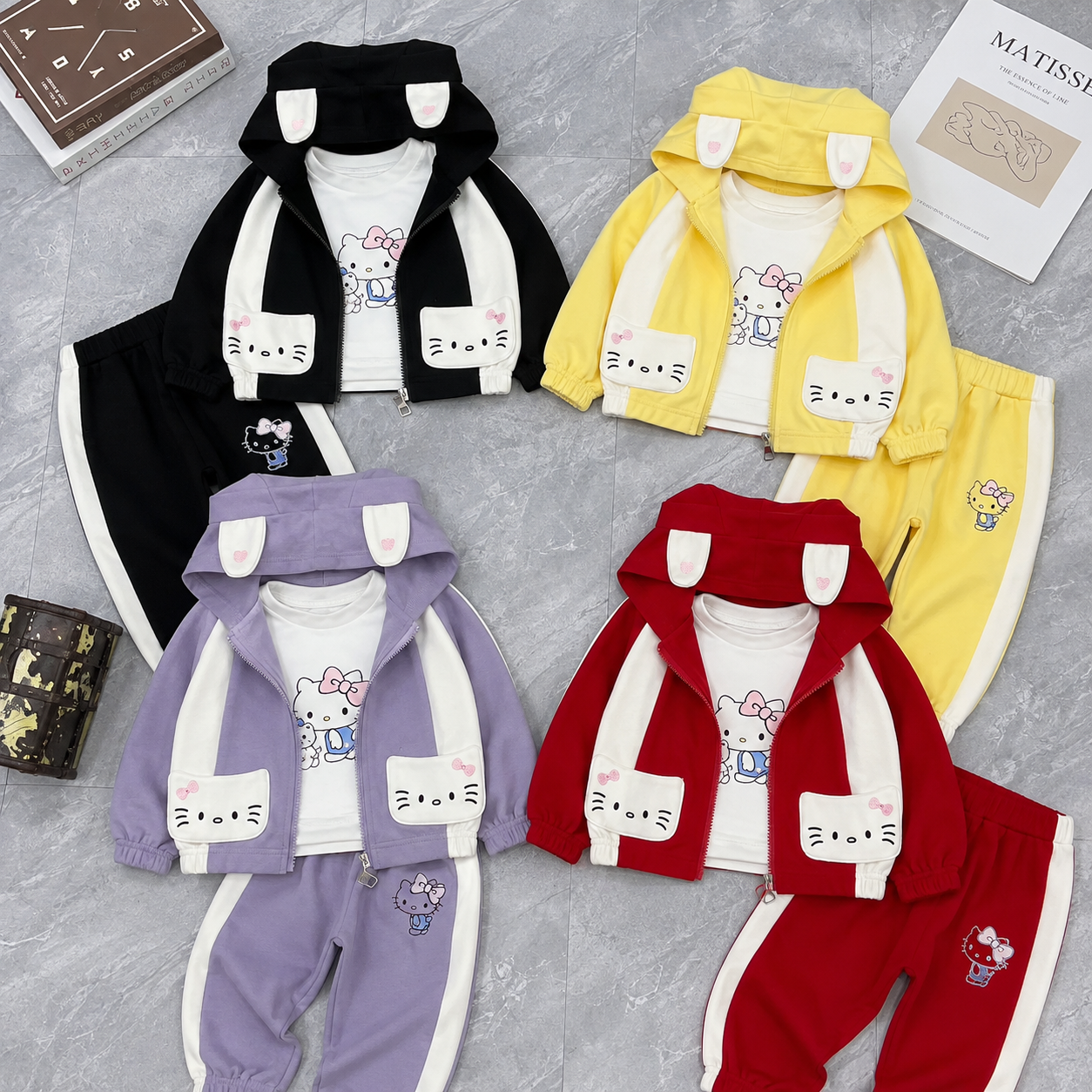 Girls Character Hoodie 3-Piece Tracksuit – 4 Colors