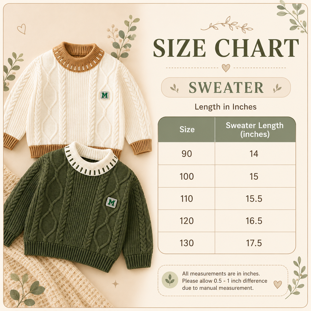 Kids Premium Cable Knit Sweater – 2 Colors