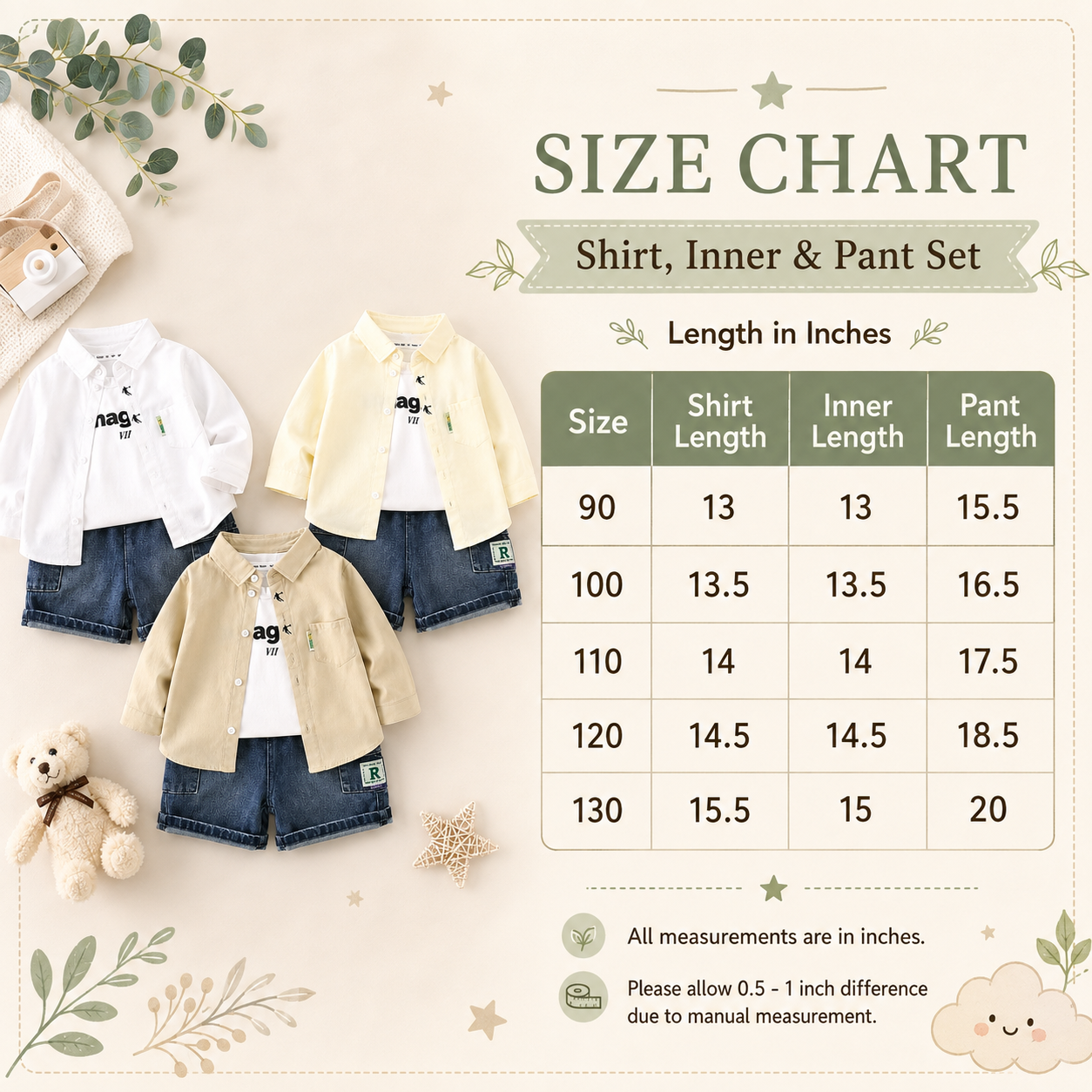 Boys 3-Piece Shirt, T-Shirt & Denim Pants Set – 3 Colors