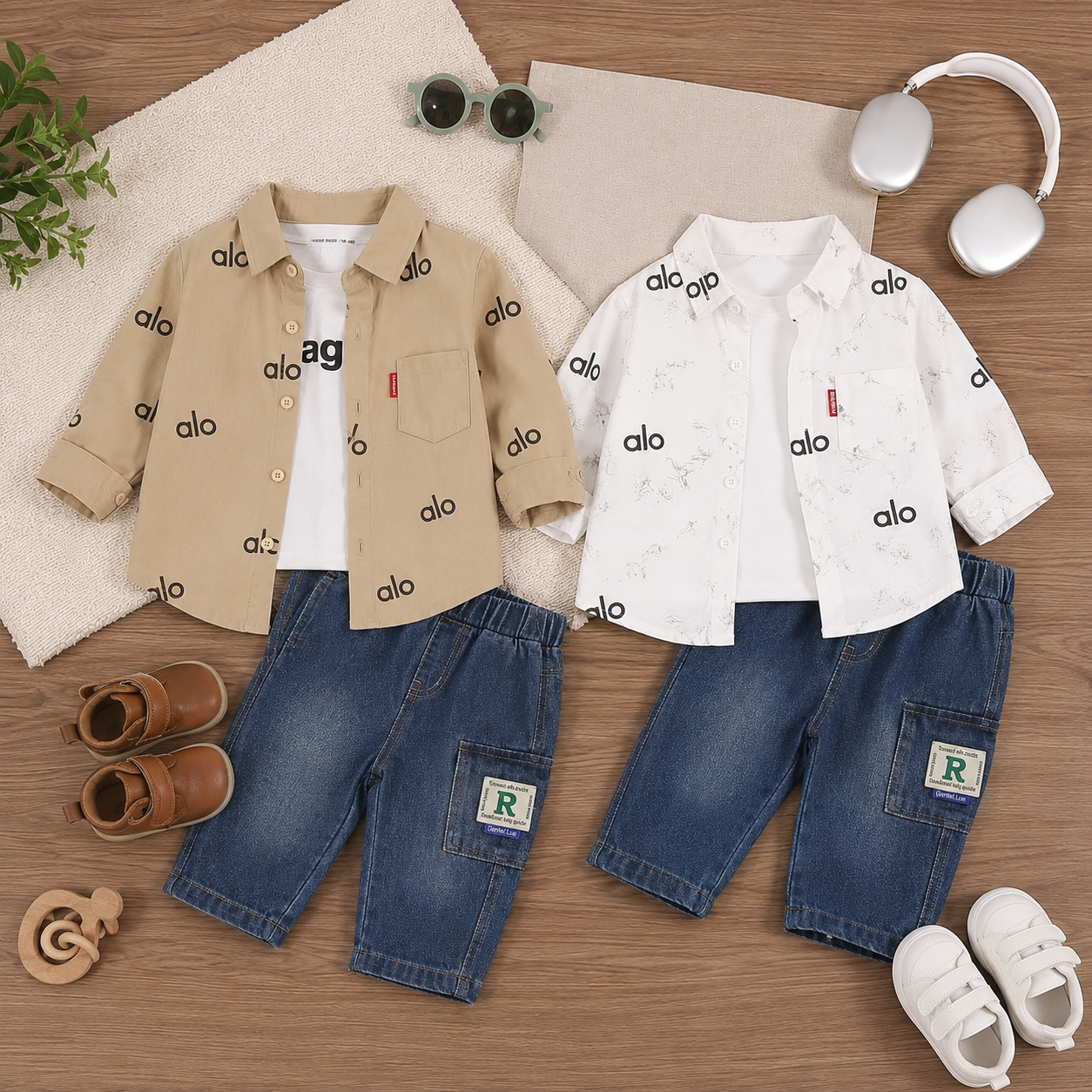 Boys 3-Piece Shirt & Denim Pants Set – 2 Colors