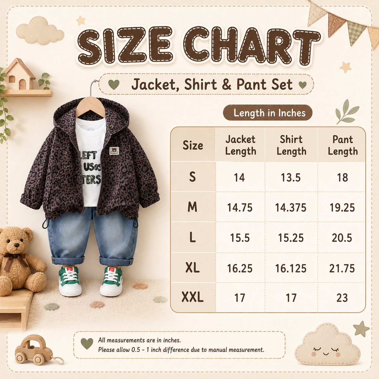 Boys Leopard Hooded Jacket, T-Shirt & Denim Pants 3PC Set