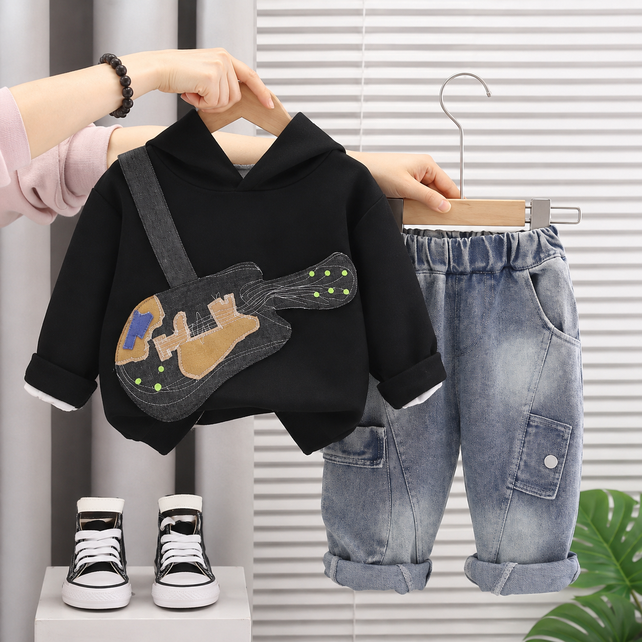 Boys Guitar Hoodie & Denim Pants 2PC Set