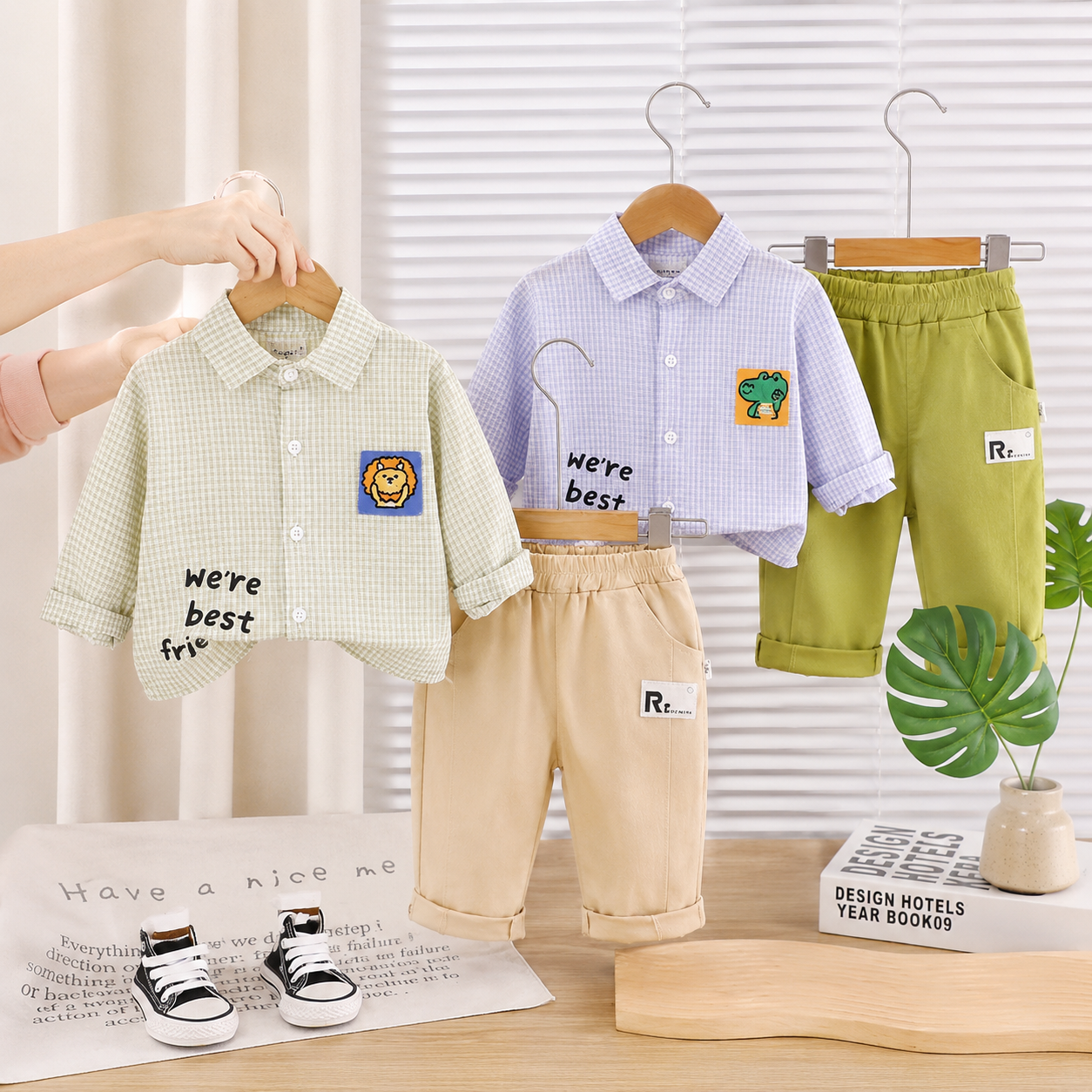 Boys Check Shirt & Pants 2PC Set – 2 Colors