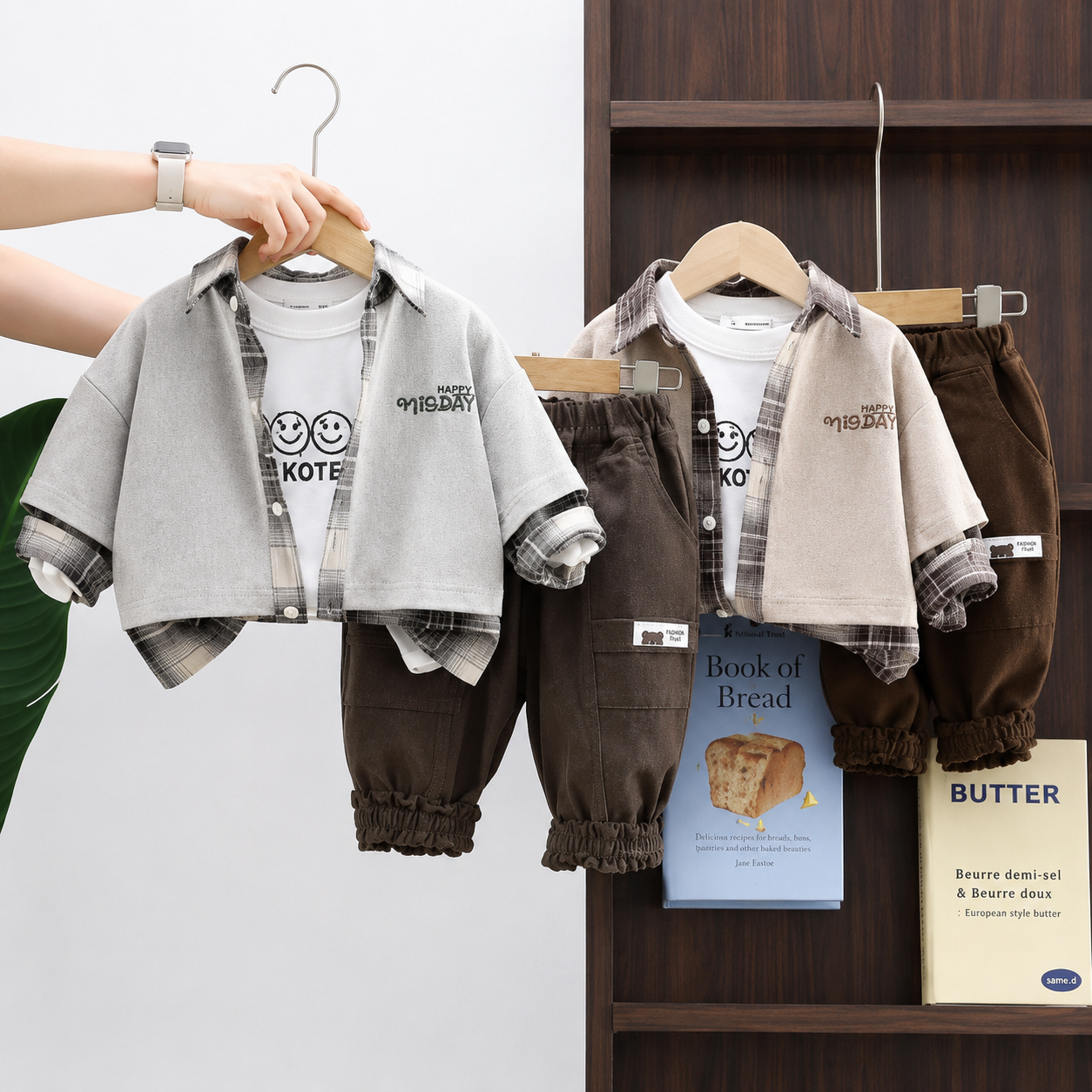 Boys Layered Shirt, T-Shirt & Cargo Pants 3PC Set – 2 Colors