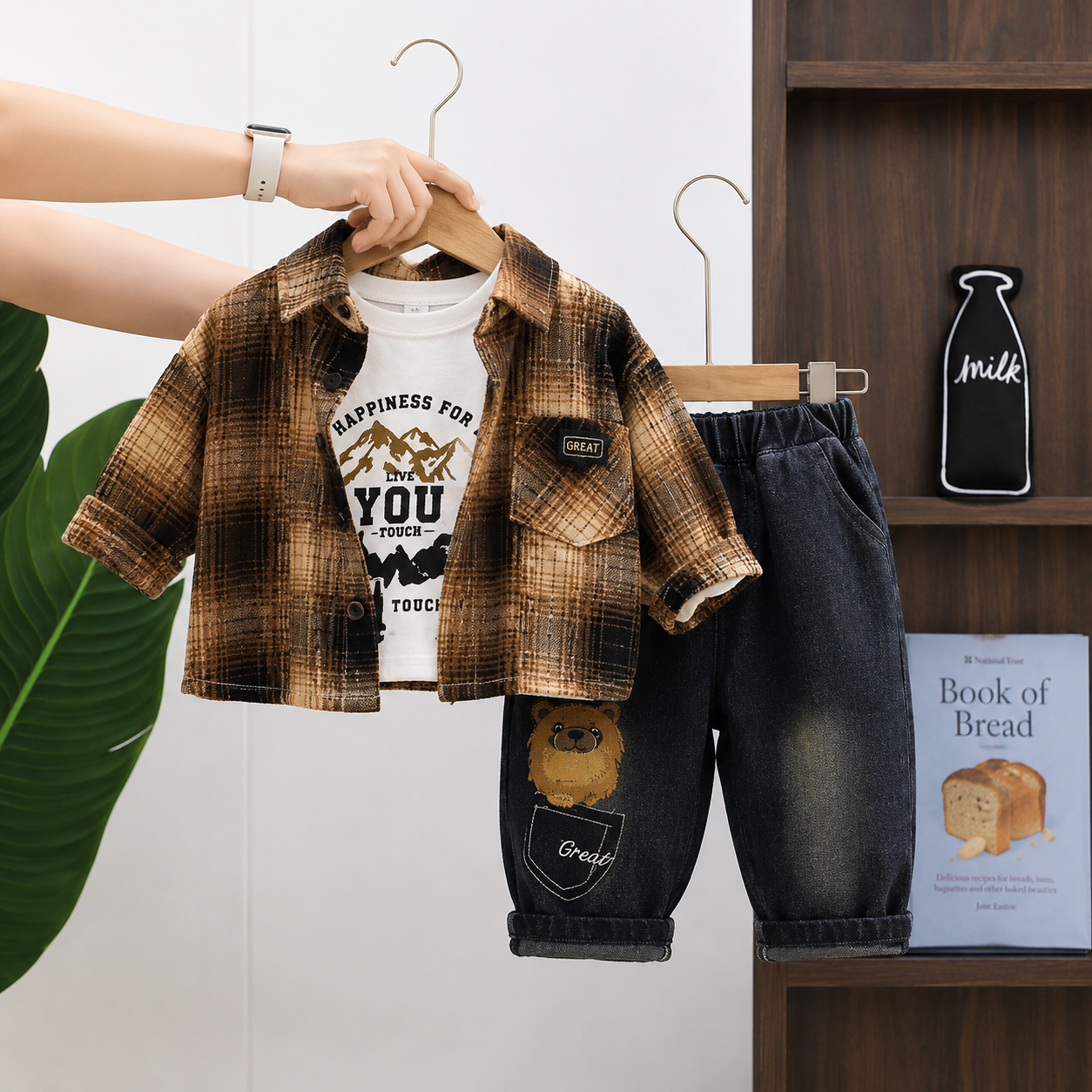 Boys Check Shirt, T-Shirt & Denim Pants 3PC Set