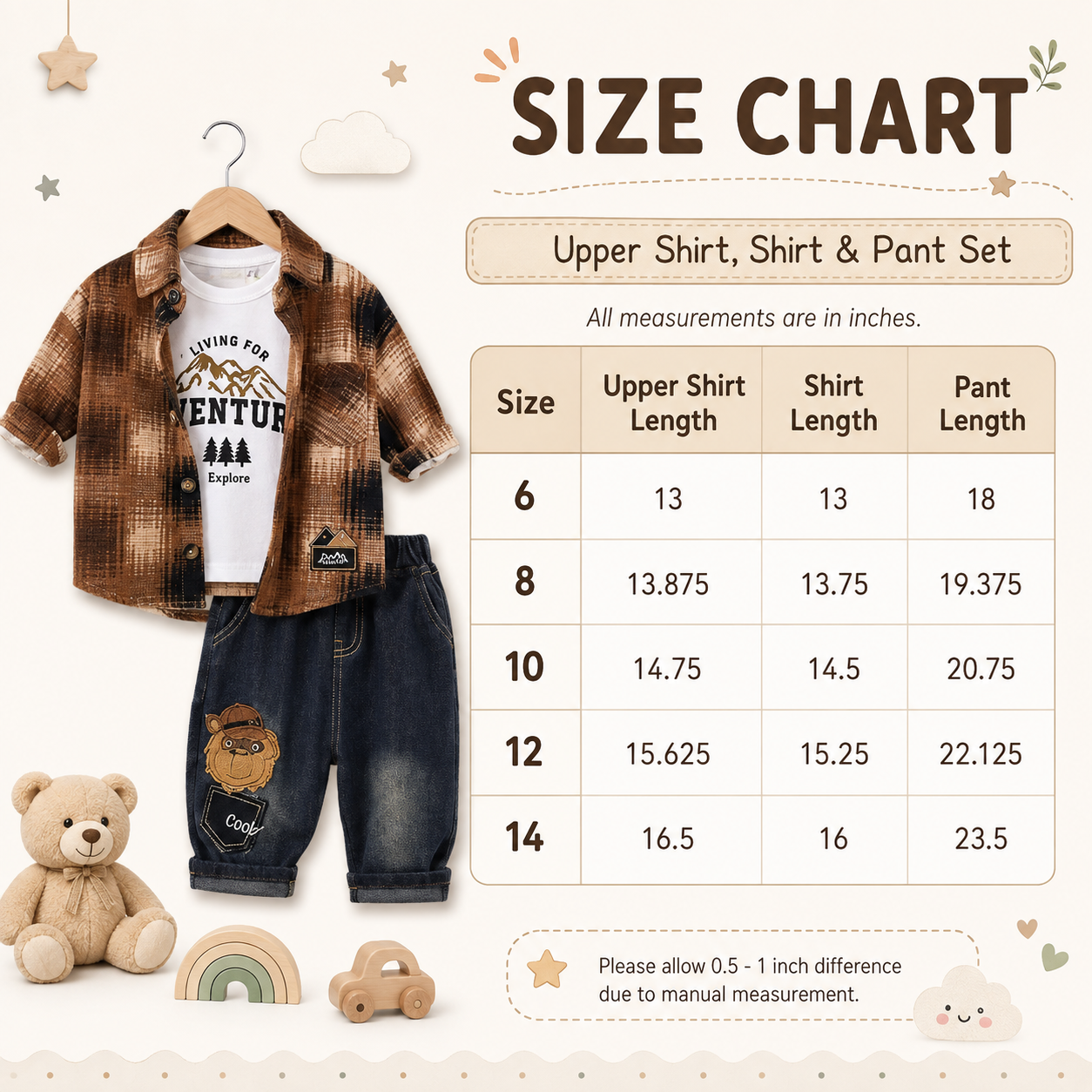 Boys Check Shirt, T-Shirt & Denim Pants 3PC Set