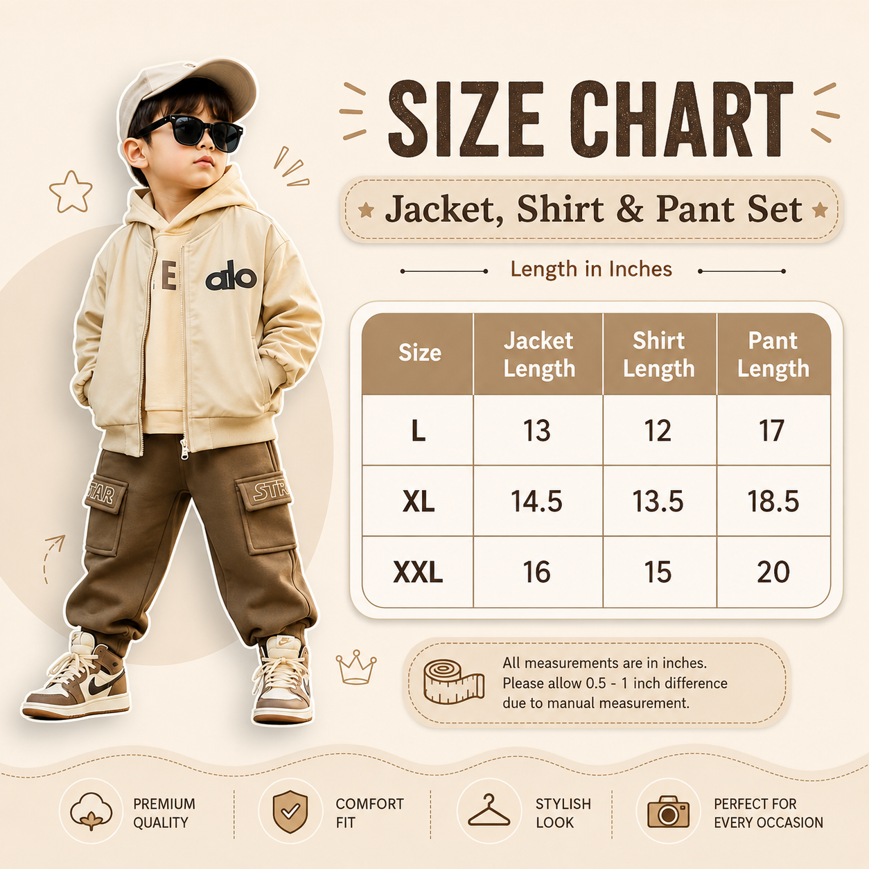 Boys Urban Leather Jacket Hoodie & Cargo Pants 3PC Set –3 Colors