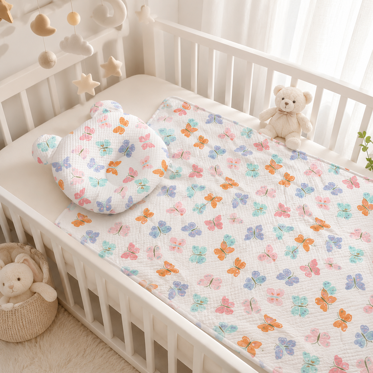 Butterfly Print Baby Bedding Set with Pillow