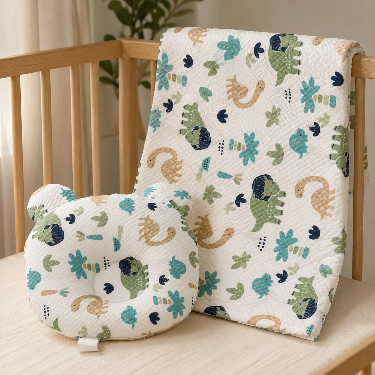 Dinosaur Print Baby Bedding Set with Pillow