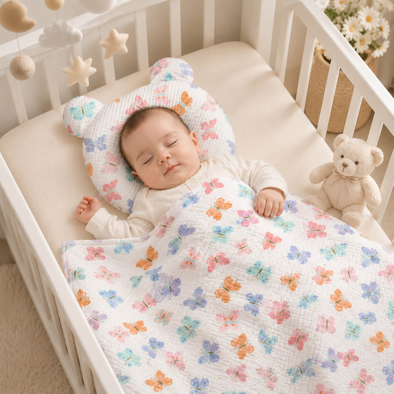 Butterfly Print Baby Bedding Set with Pillow