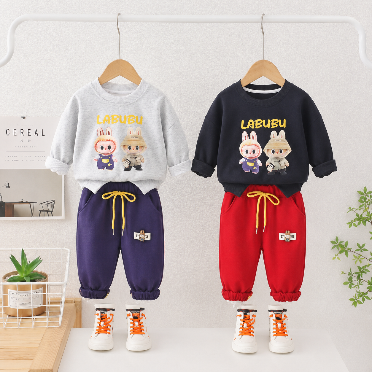 Kids Cartoon Sweatshirt & Jogger Set – 2 Pc | 2 Colors