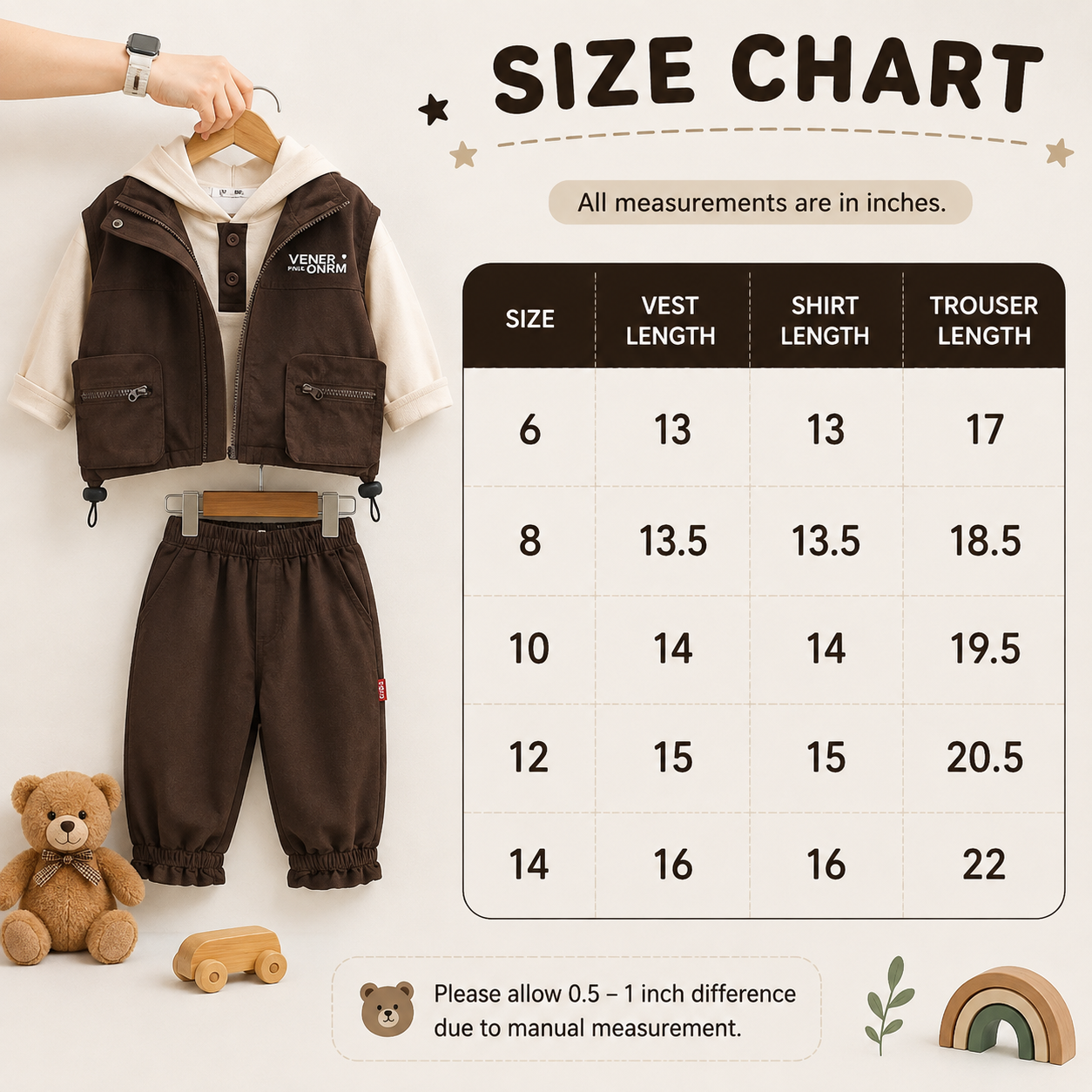 Boys Utility Vest Hoodie 3-Piece Set – 3 Colors