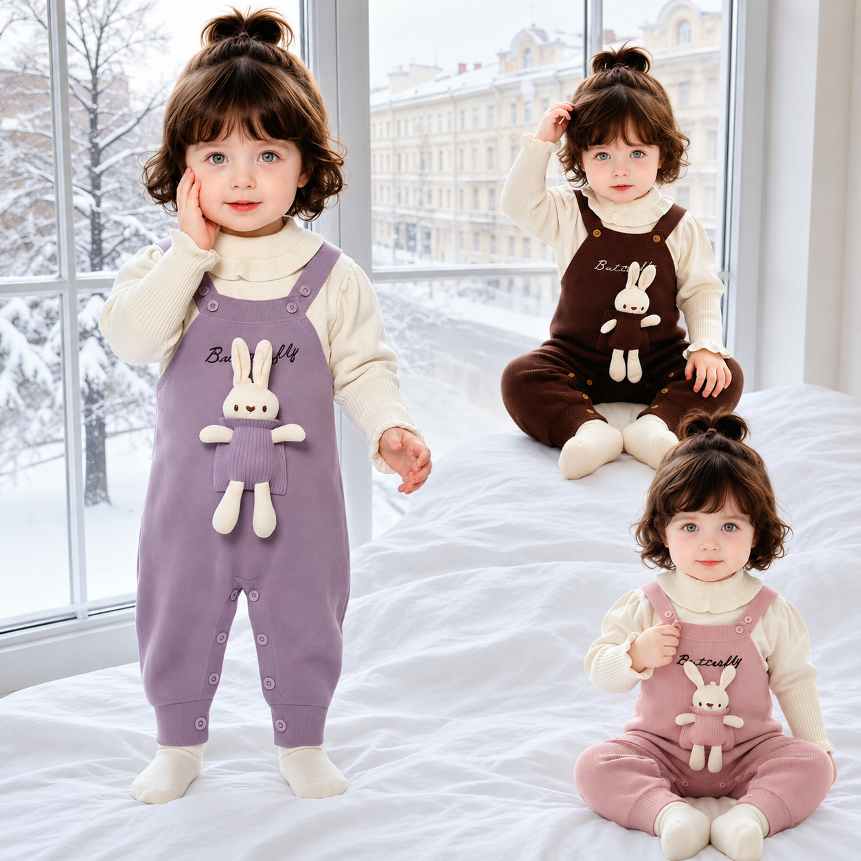 Baby Girls Bunny Dungaree & Shirt Set – 2 Pc | 3 Colors