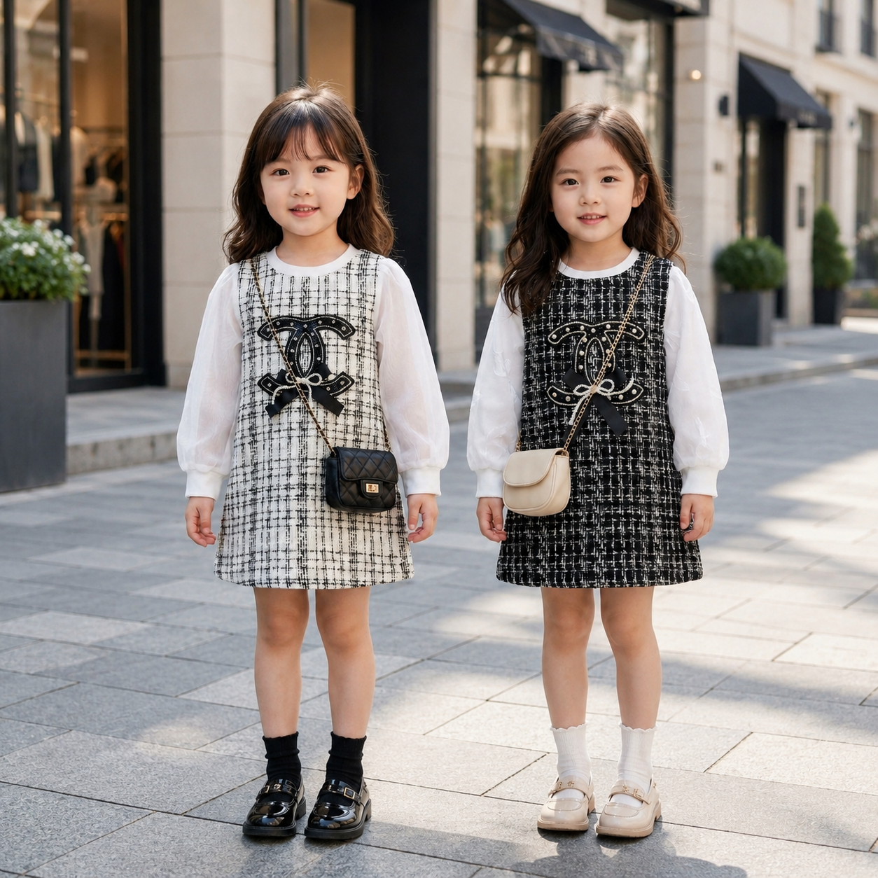 Girls Tweed Frock & Shirt Set – 2 Pc | 2 Colors