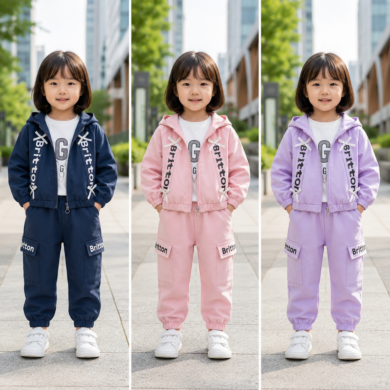 Girls Hooded Cargo 3-Piece Outfit Set – 3 Colors