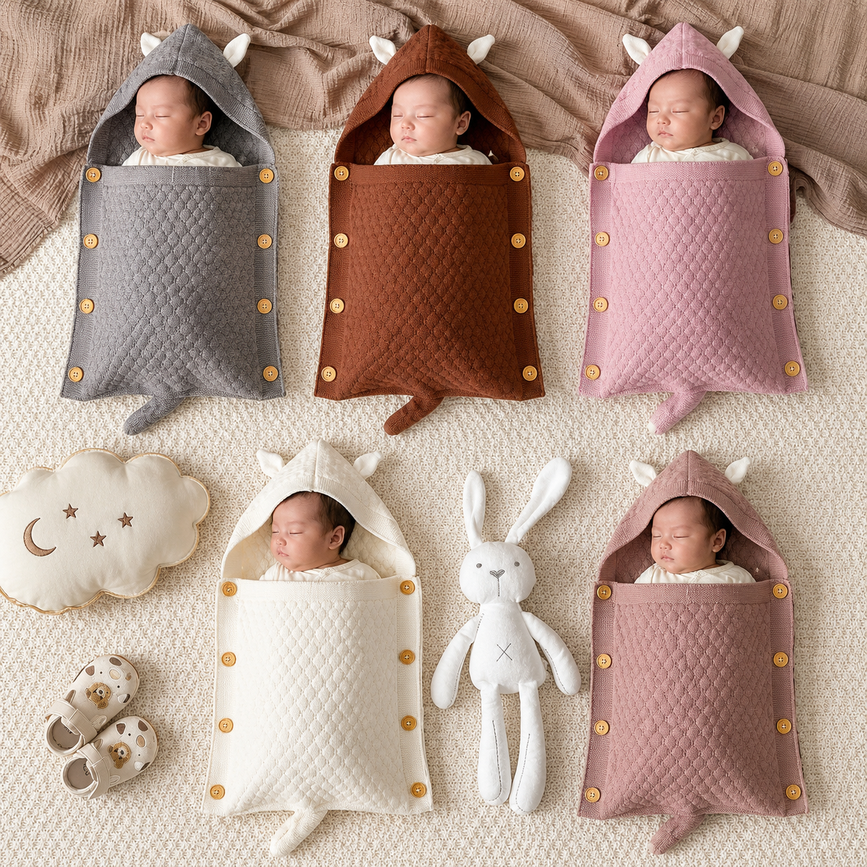 Quilted Hooded Baby Swaddle Wrap – 5 Colors