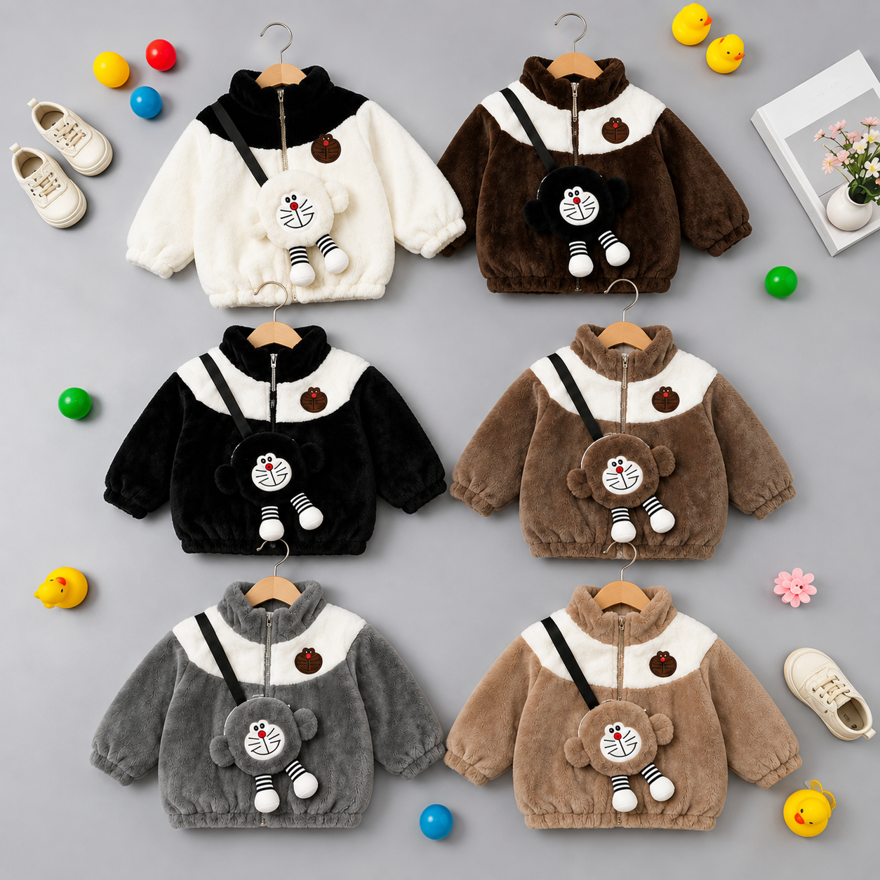 Kids Plush Character Jacket with Mini Bag – 5 Colors