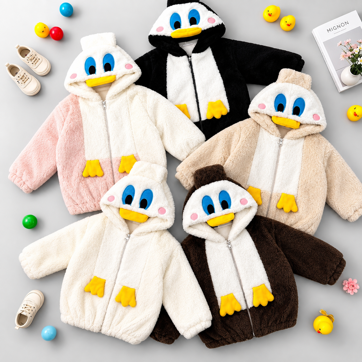 Kids Duck Plush Hooded Jacket – 5 Colors