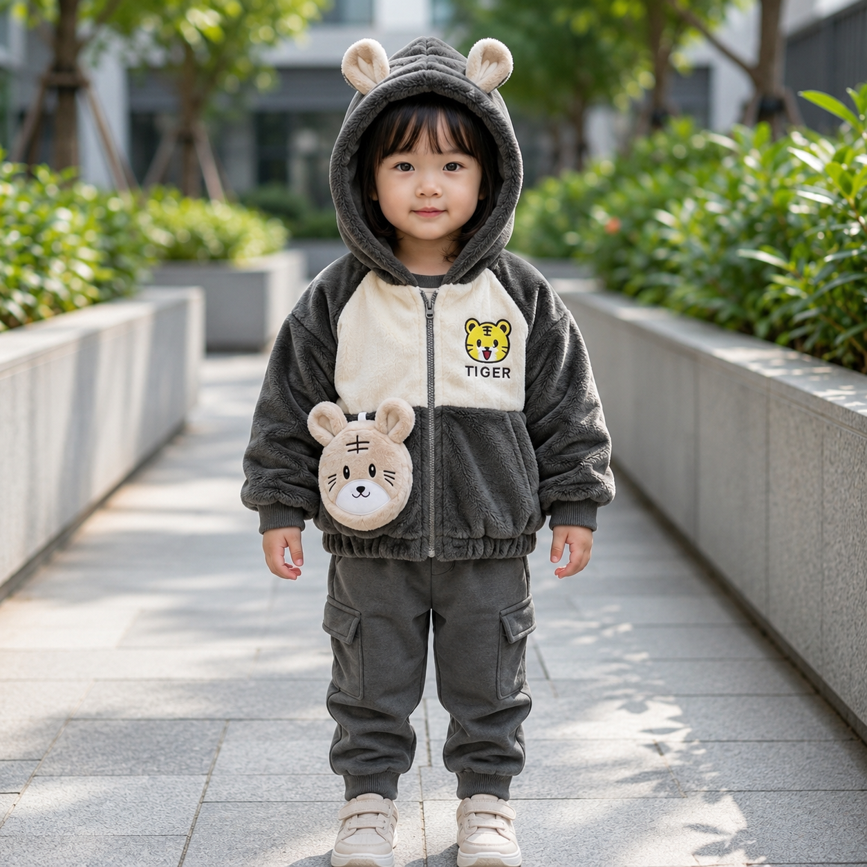 Kids Tiger Plush Hooded Jacket – 5 Colors