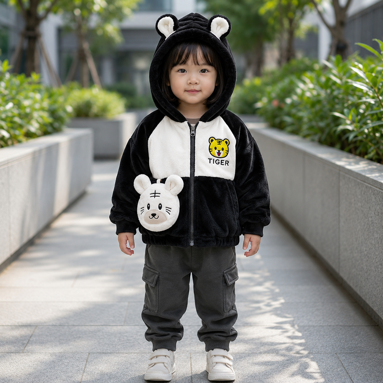 Kids Tiger Plush Hooded Jacket – 5 Colors