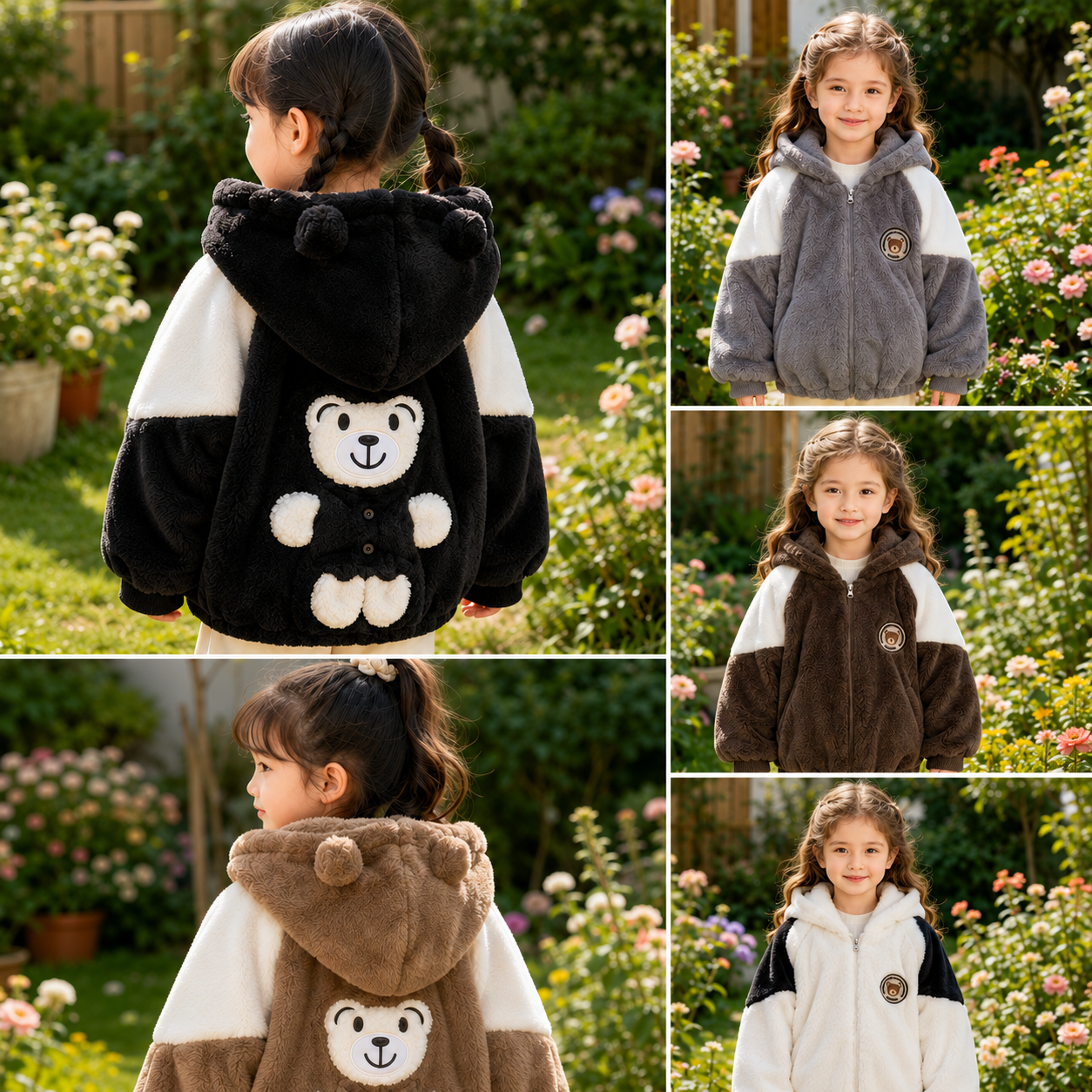 Girls Teddy Bear Plush Hooded Jacket – 5 Colors