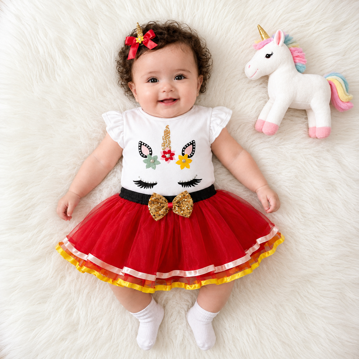 Unicorn Baby Girl 3-Piece Bodysuit & Tutu Skirt Set