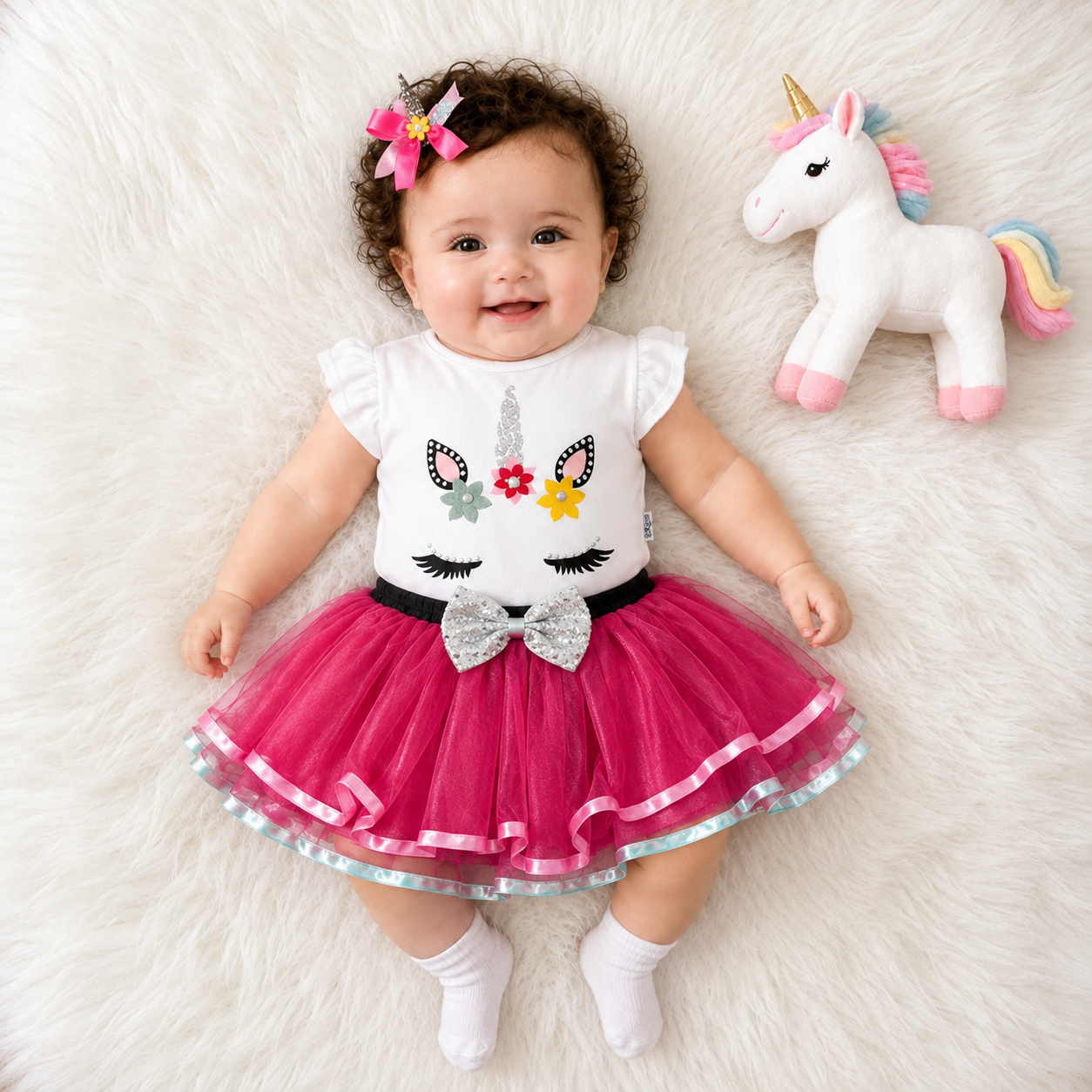 Unicorn Baby Girl 3-Piece Bodysuit & Tutu Skirt Set