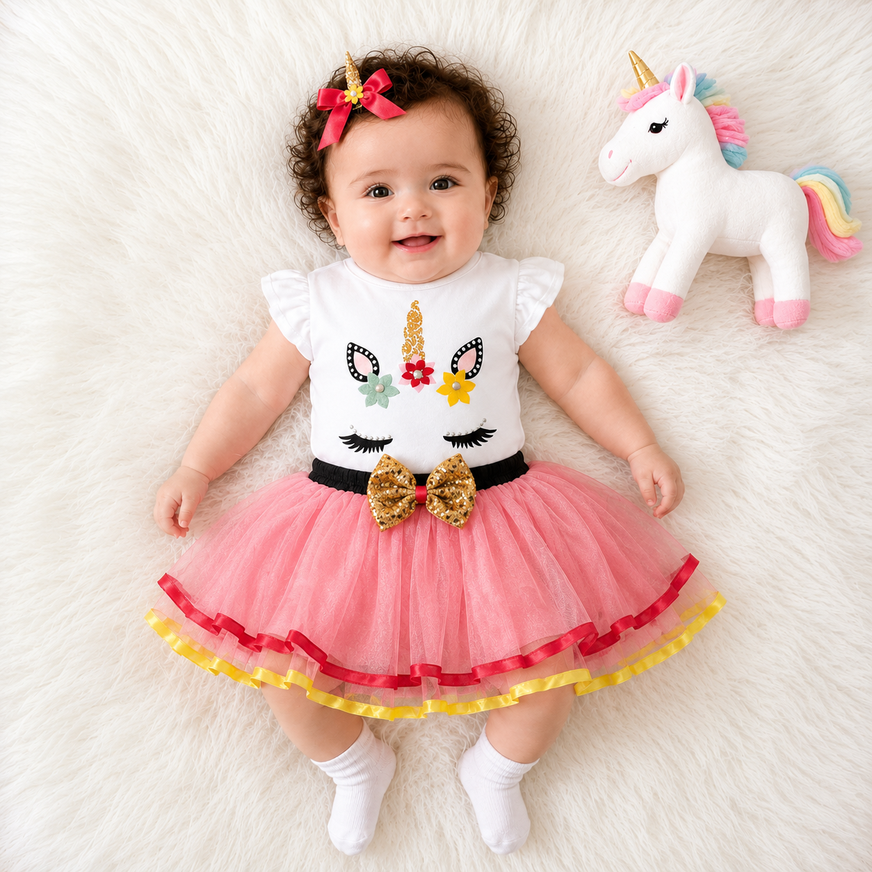Unicorn Baby Girl 3-Piece Bodysuit & Tutu Skirt Set