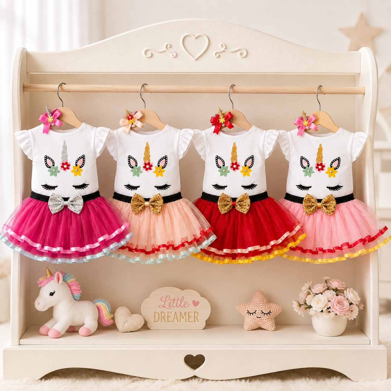 Unicorn Baby Girl 3-Piece Bodysuit & Tutu Skirt Set