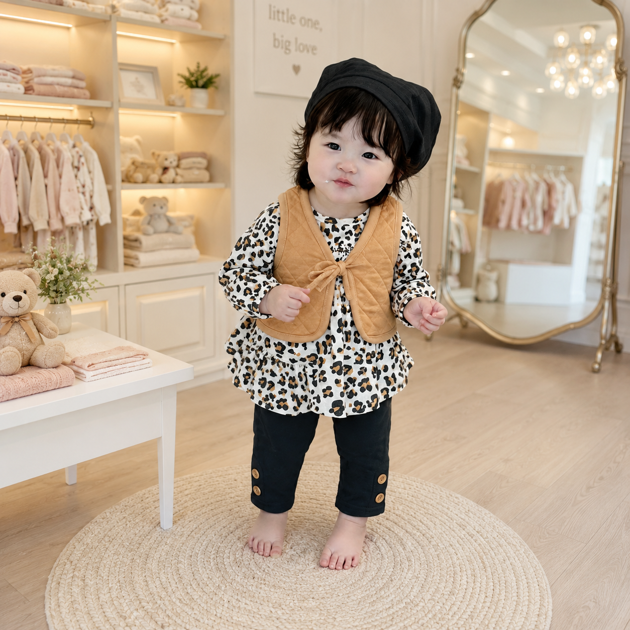 Baby Girl 3-Piece Quilted Vest Frock & Trouser Set – 2 Colors