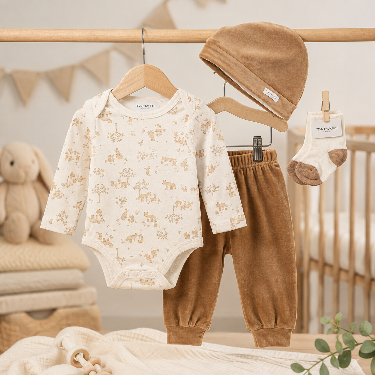 Little Explorer 4-Piece Baby Bodysuit & Trouser Set