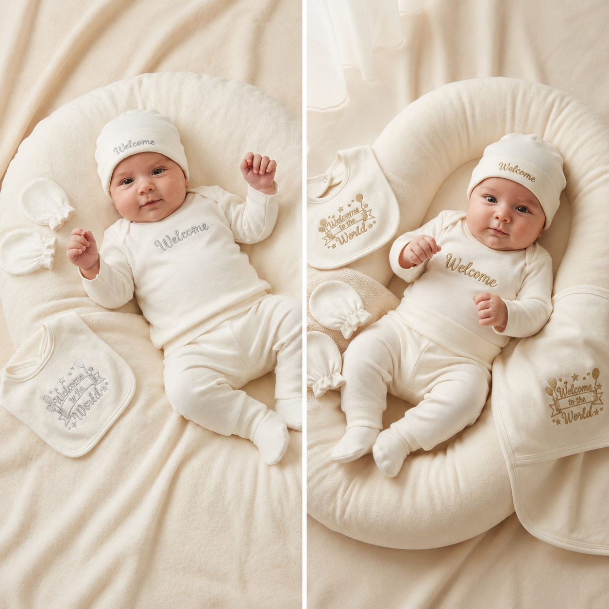8-Piece Newborn Polar Fleece Starter Set – Silver & Golden