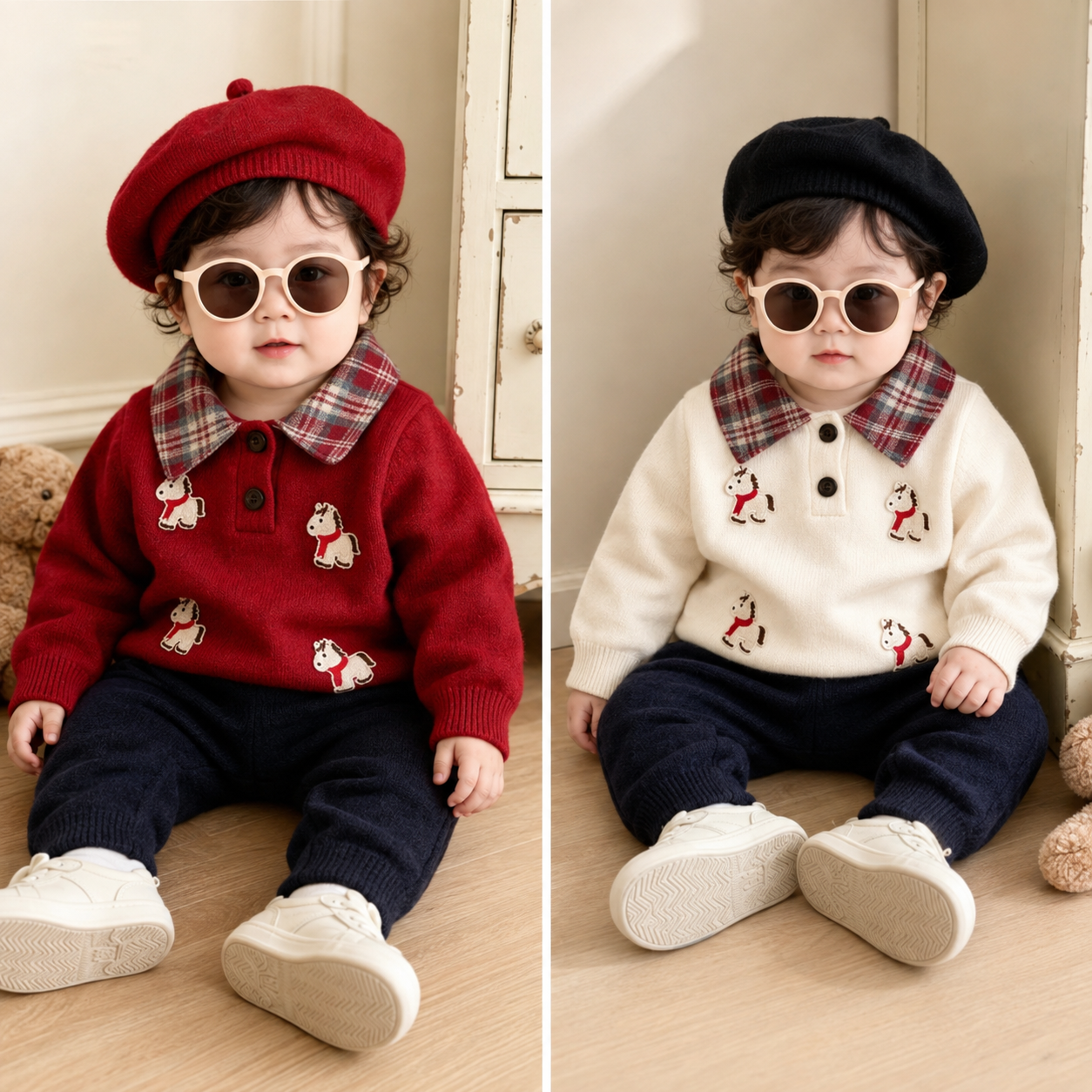 Baby 2-Piece Horse Knit Sweater & Trouser Set – 2 Colors