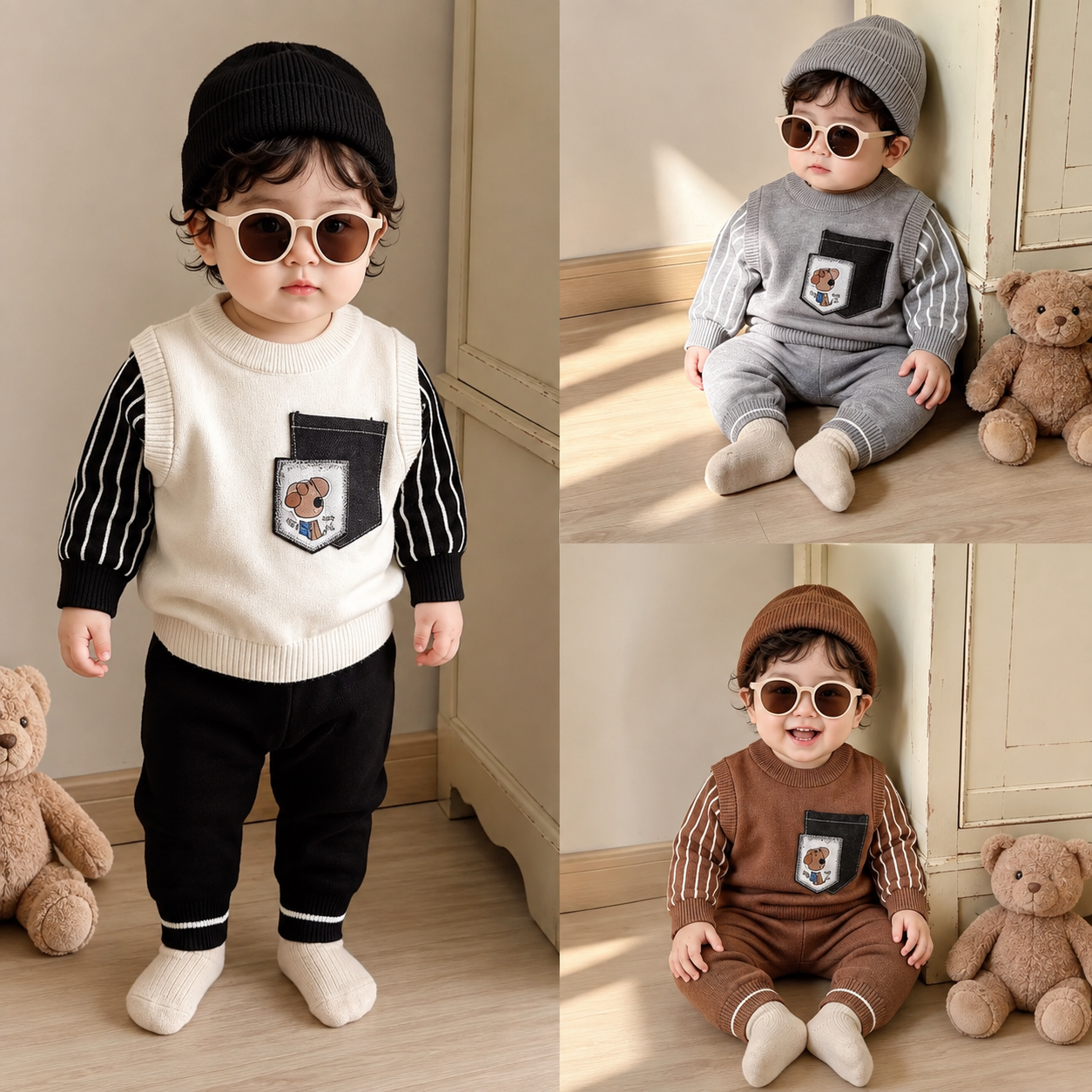 Boys 3-Piece Knitted Winter Set with Cap – 3 Colors